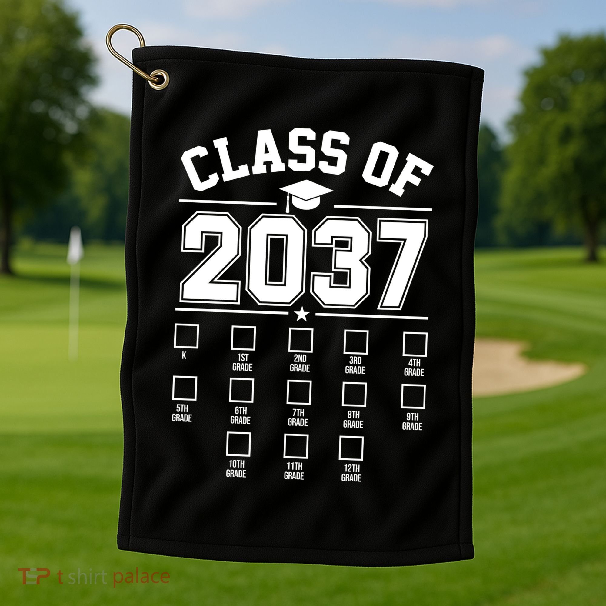 Class Of 2037 Grow With Me Checklist Kindergarten 12th Grade Golf Towel