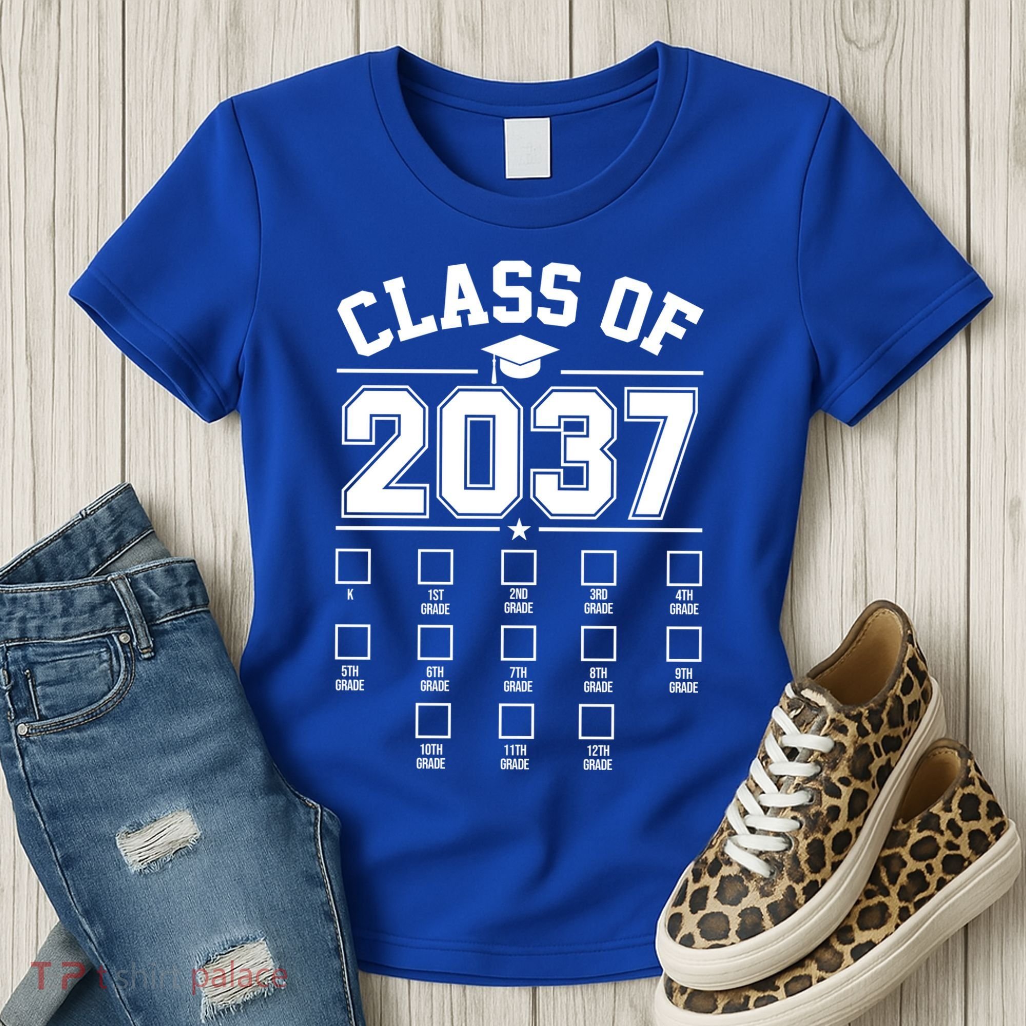 Class Of 2037 Grow With Me Checklist Kindergarten 12th Grade Women's T-Shirt