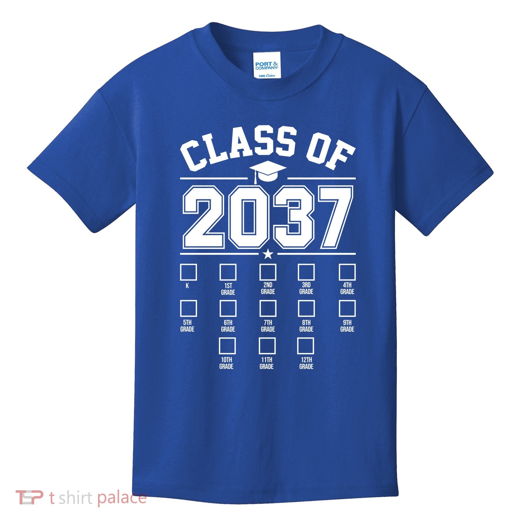 Class Of 2037 Grow With Me Checklist Kindergarten 12th Grade Kids T-Shirt