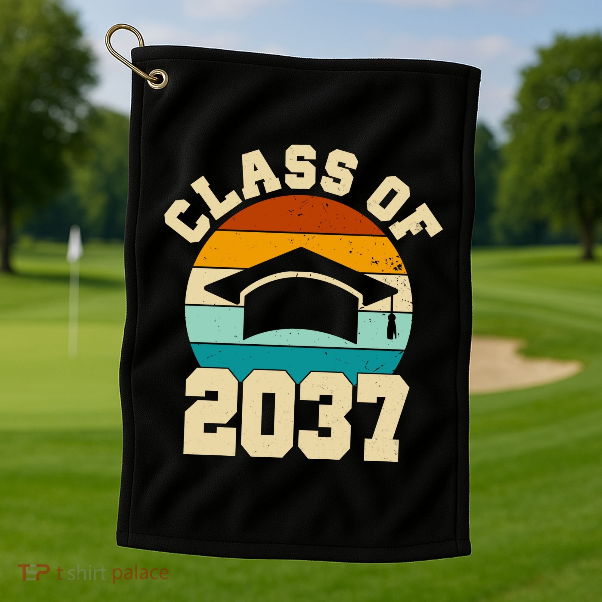Class Of 2037 Kindergarten Graduation Retro Golf Towel