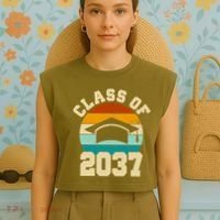 Class Of 2037 Kindergarten Graduation Retro Garment-Dyed Women's Muscle Tee thumb 4