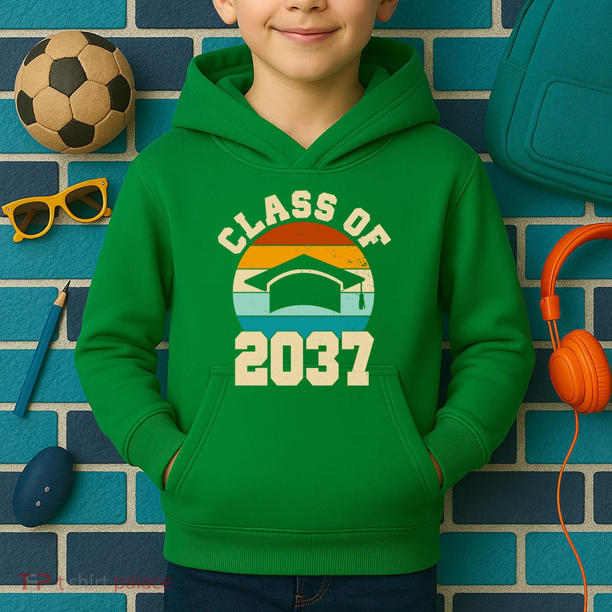 Class Of 2037 Kindergarten Graduation Retro Kids Hoodie
