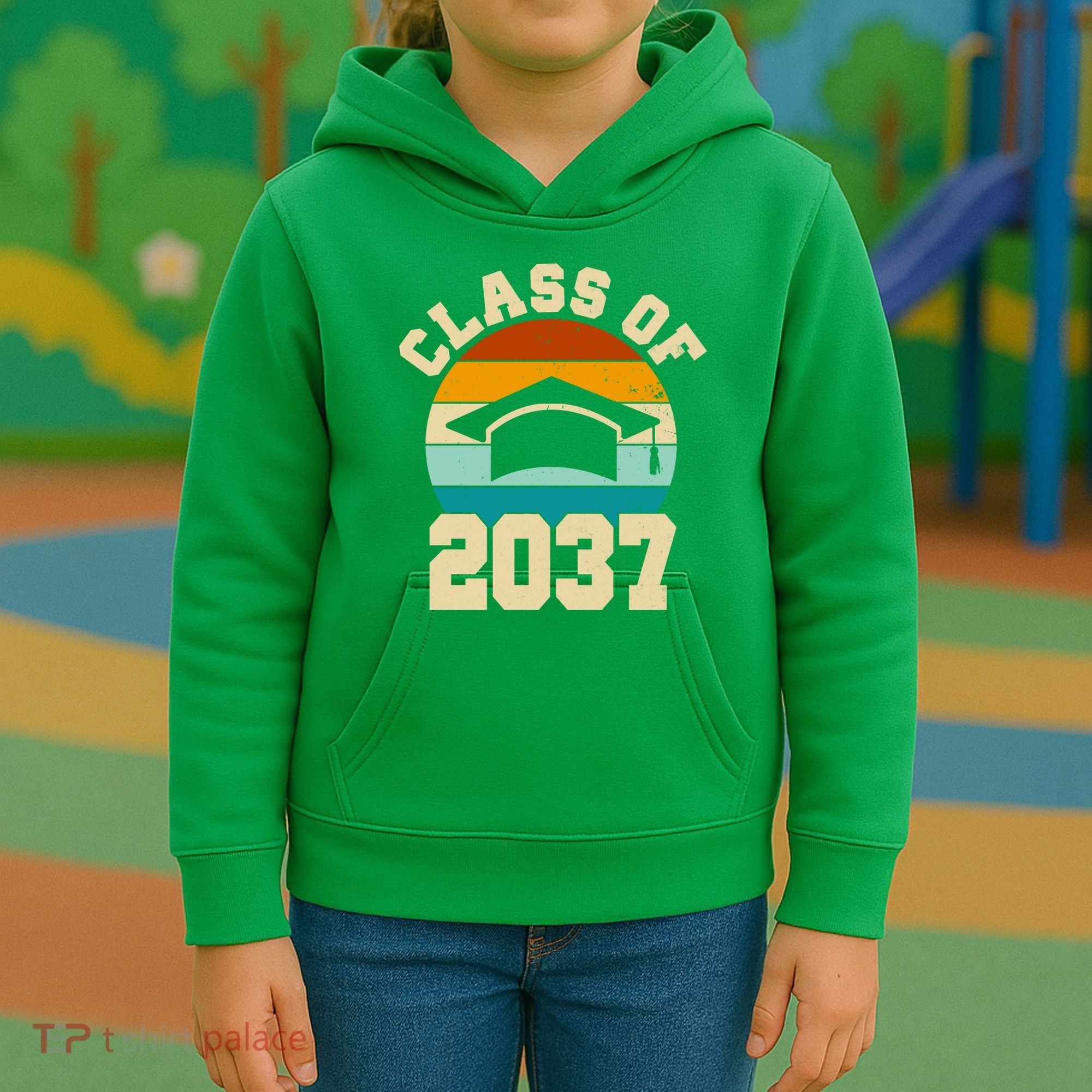 Class Of 2037 Kindergarten Graduation Retro Kids Hoodie