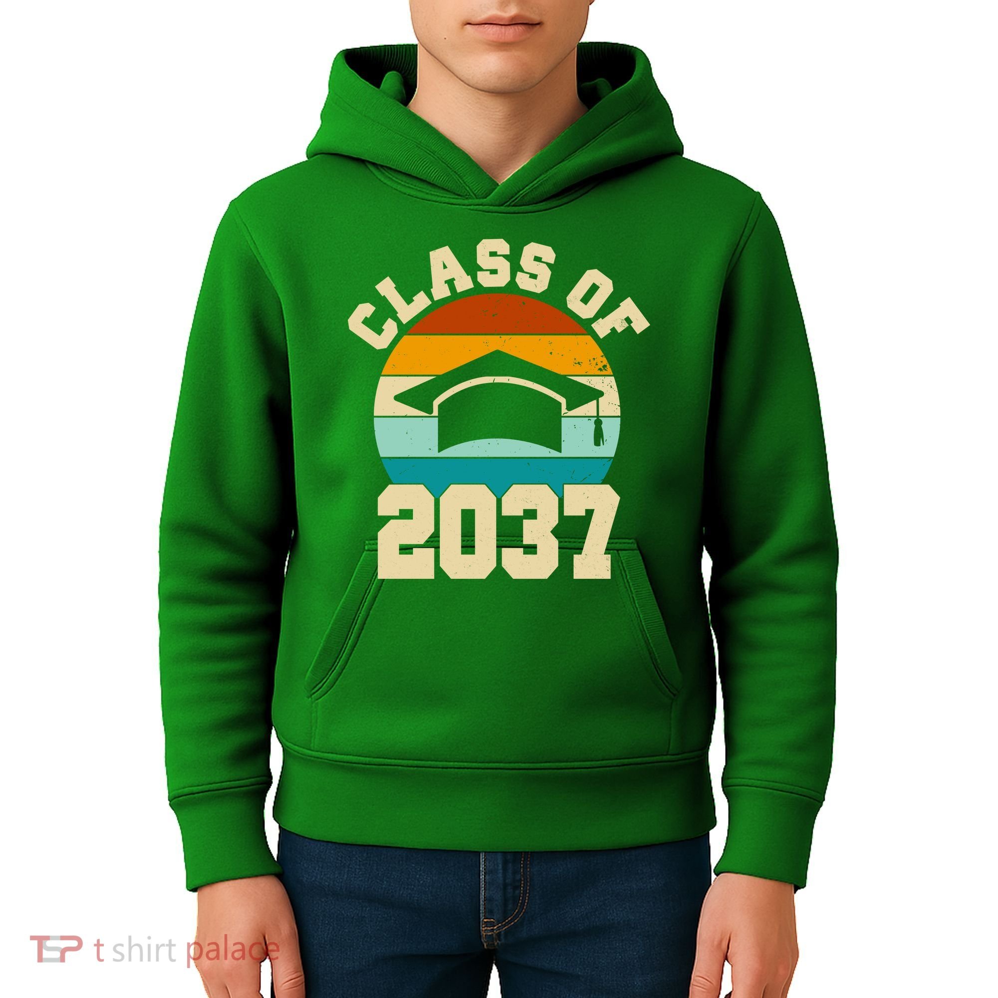 Class Of 2037 Kindergarten Graduation Retro Kids Hoodie