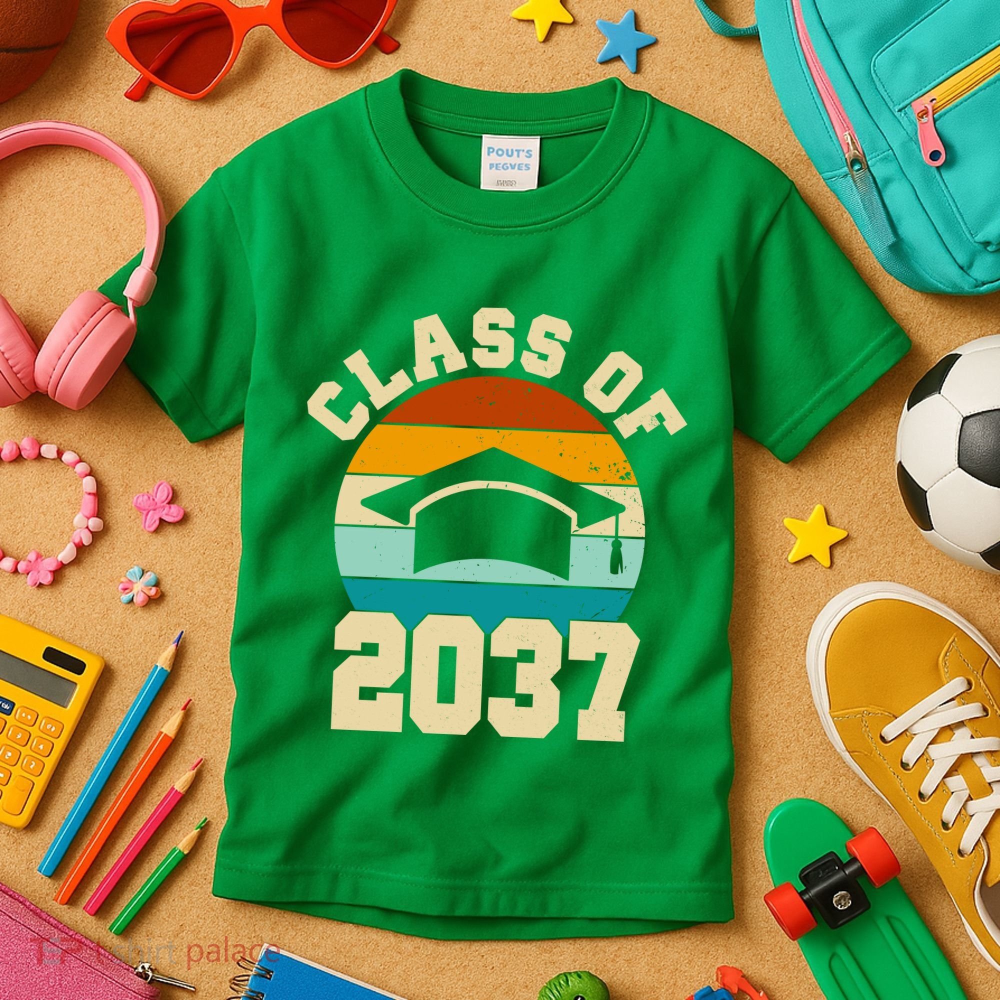 Class Of 2037 Kindergarten Graduation Retro Kids T-Shirt