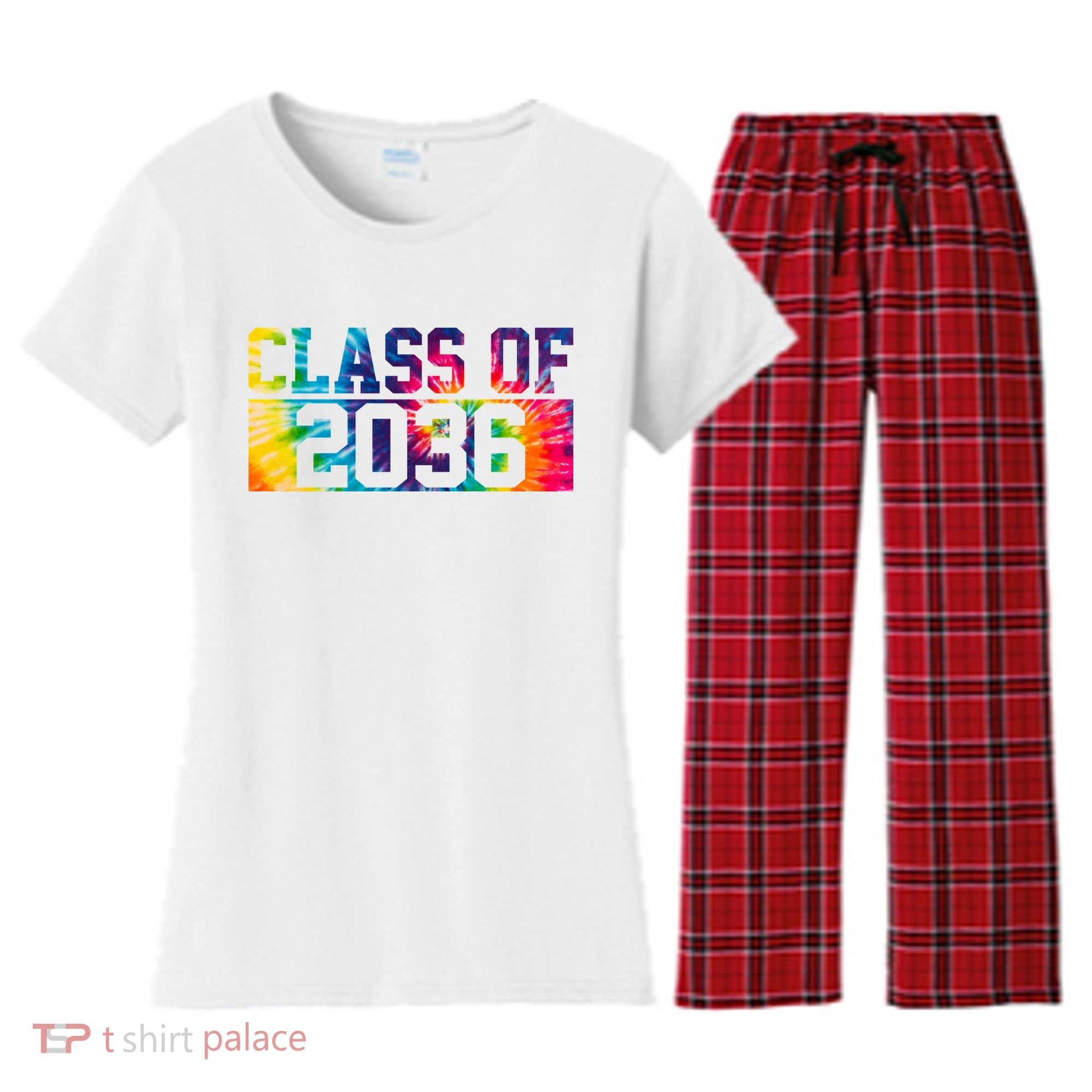Class Of 2036 Graduation First Day Tie Dye Women's Flannel Pajama Set