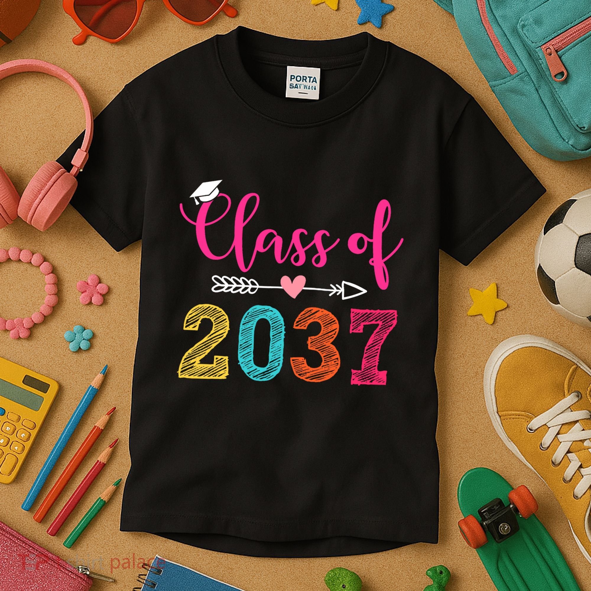 Class Of 2037 Pre K Grow With Me Graduation Kids T-Shirt
