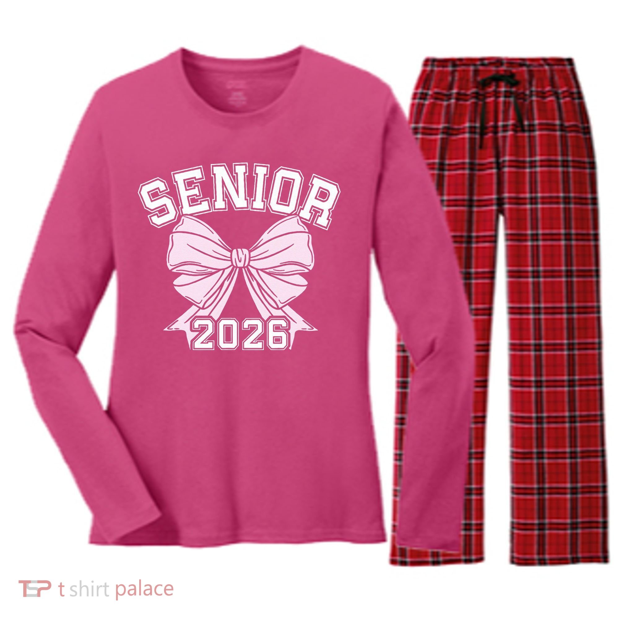 Class Of 2026 Senior Coquette Bow Aesthetic Women's Long Sleeve Flannel Pajama Set 
