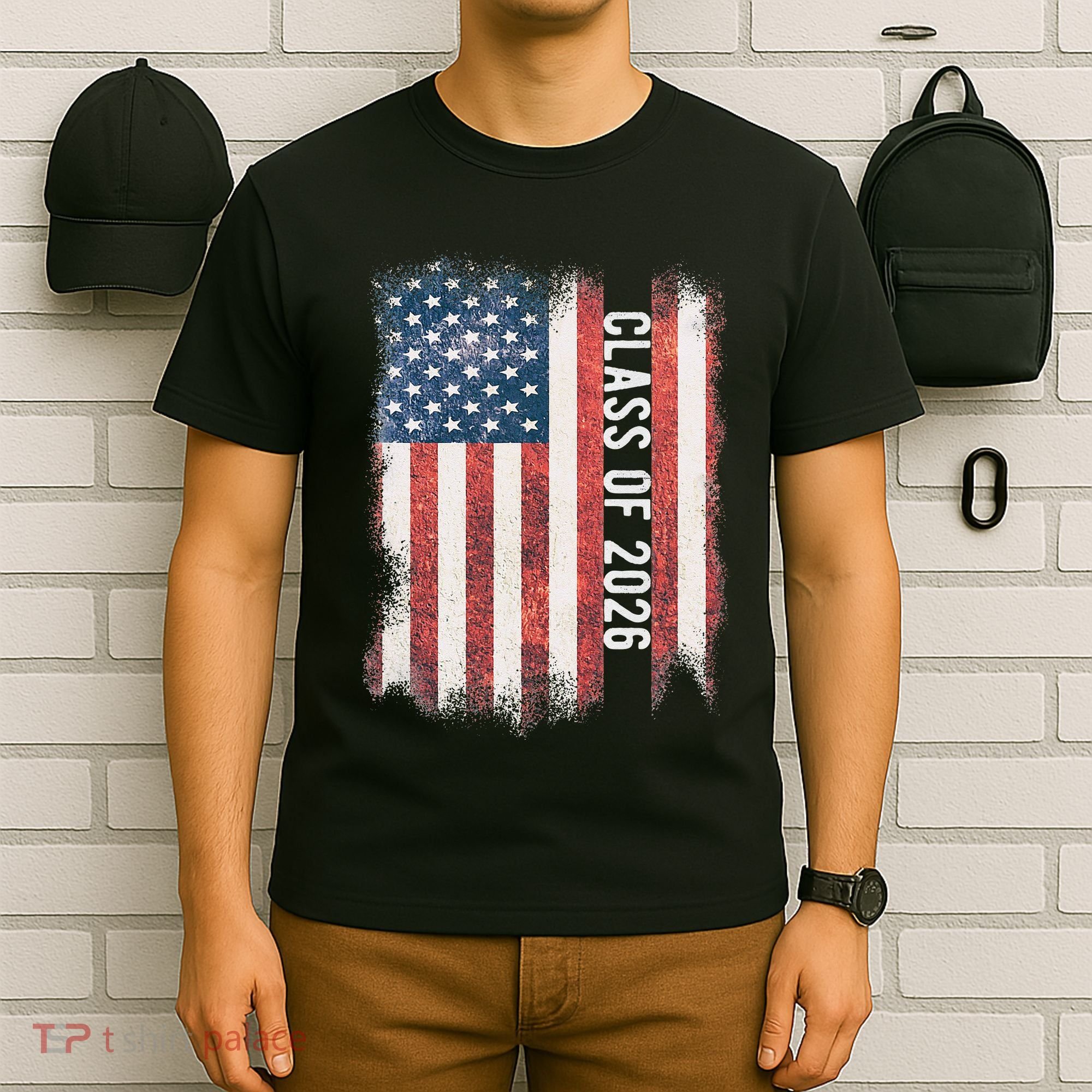 Class Of 2026 Patriotic American Flag Graduation T-Shirt