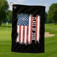 Class Of 2026 Patriotic American Flag Graduation Golf Towel thumb 1