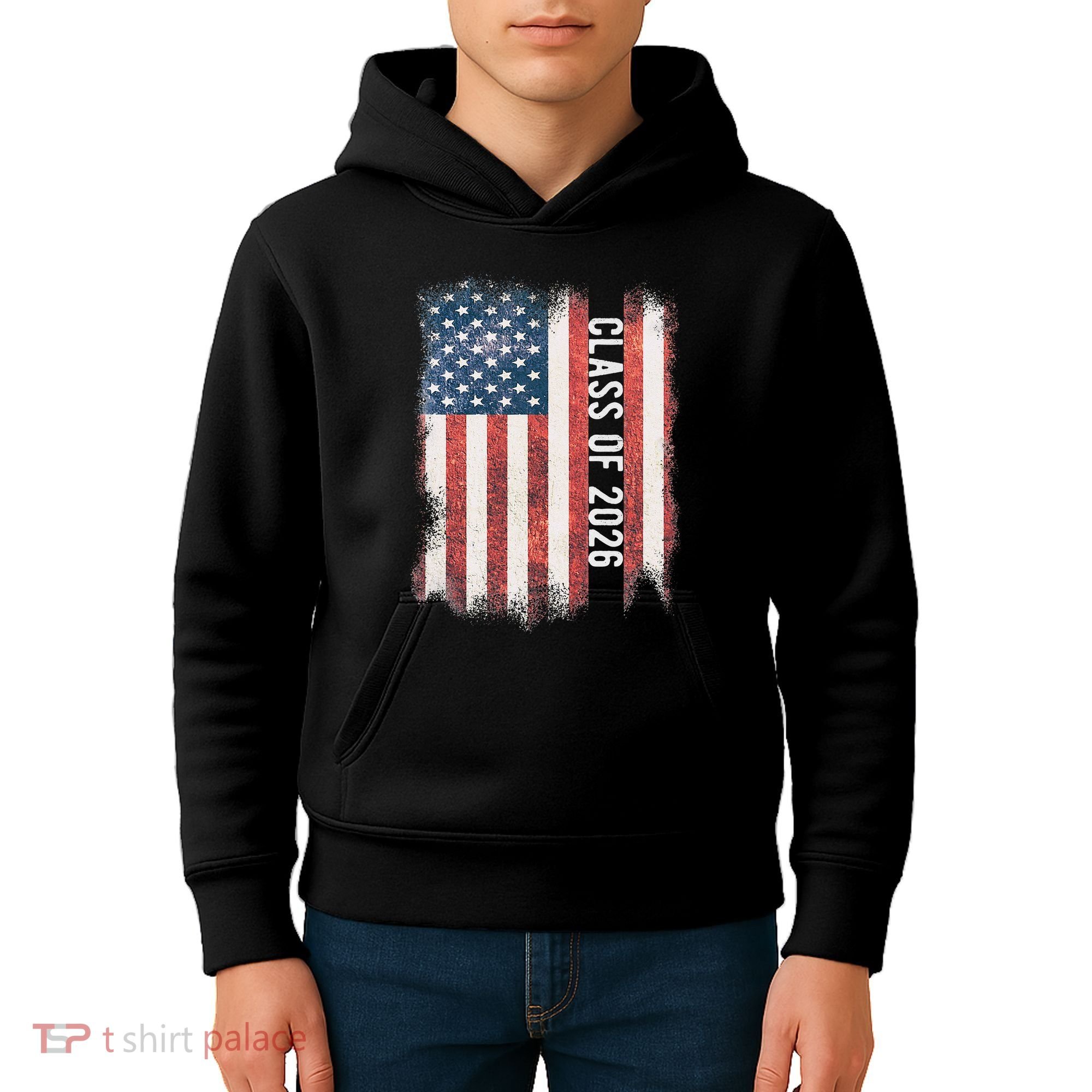 Class Of 2026 Patriotic American Flag Graduation Kids Hoodie