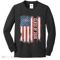 Class Of 2026 Patriotic American Flag Graduation Kids Long Sleeve Shirt thumb 0