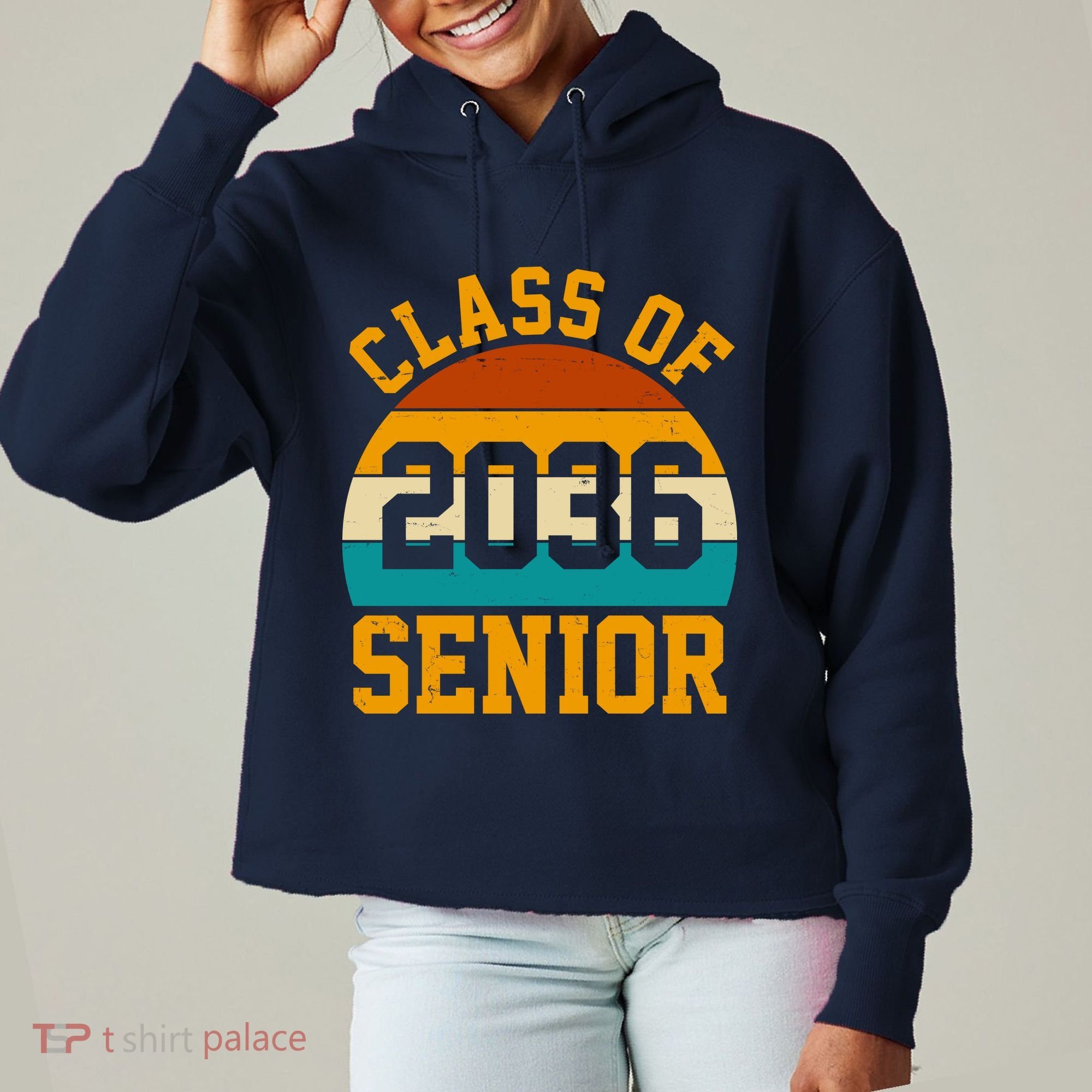 Class Of 2036 Senior Retro Sunset Ladies Heavyweight Boxy Pullover Hoodie
