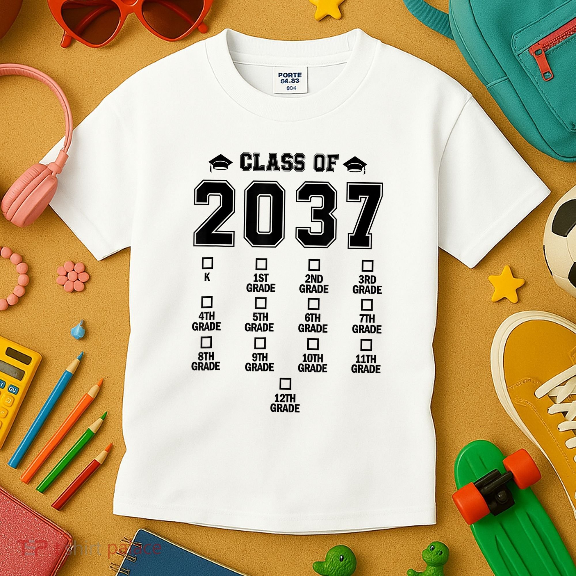 Class Of 2037 Grow With Me Prek To 12th Grade Gift Kids T-Shirt