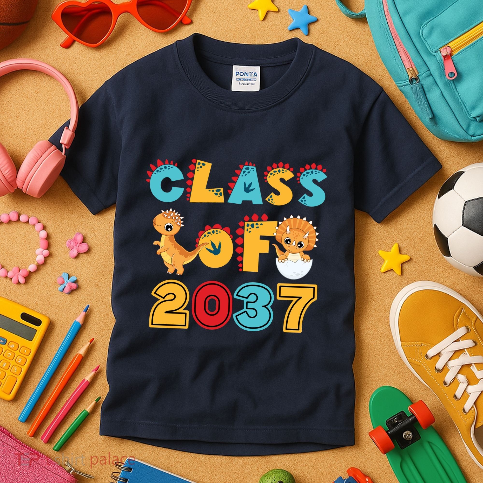 Class Of 2037 Grow With Me Kindergarten Graduation Kids T-Shirt