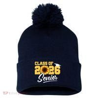 Class Of 2026 Senior Sunflower Last First Day Graduation Pom Pom 12in Knit Beanie thumb 0