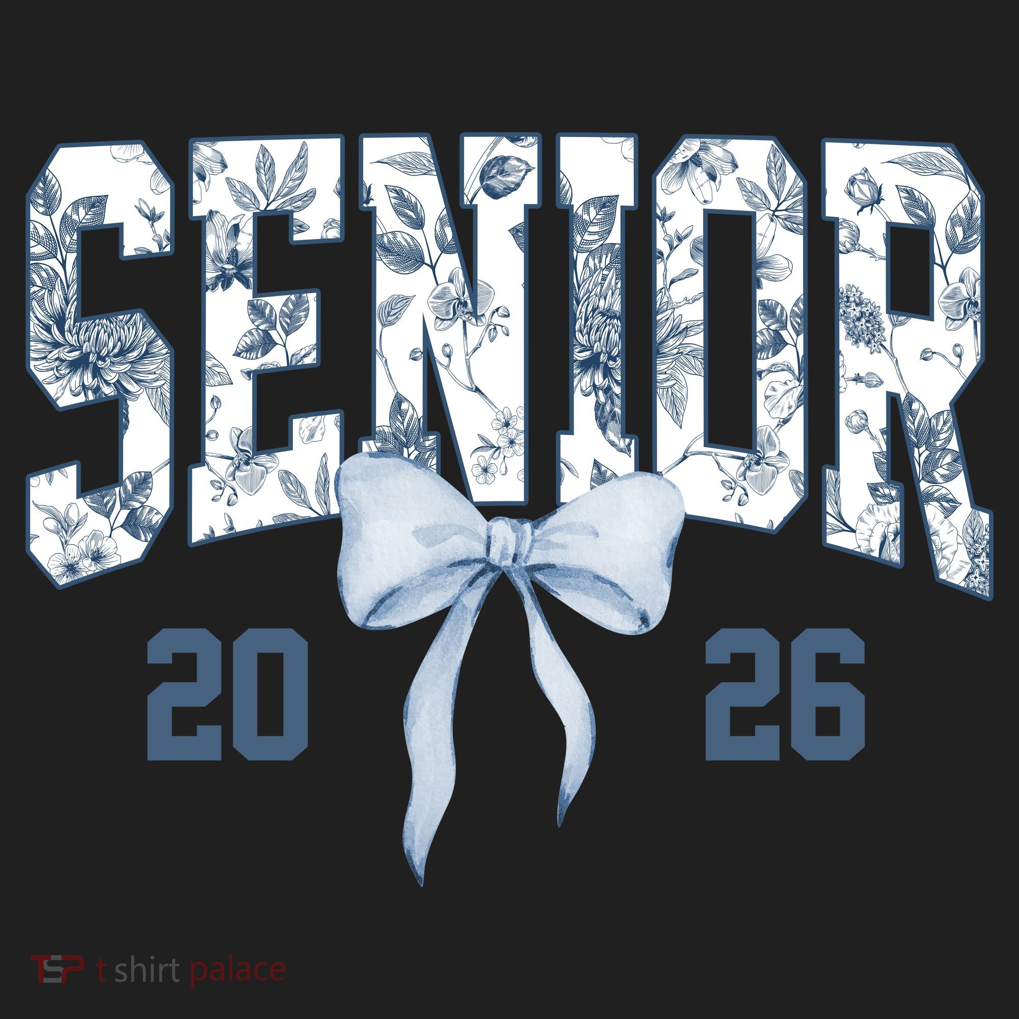 Class Of 2026 Senior Coquette Bow Blue Toile Floral Comfort Colors Boxy T-Shirt