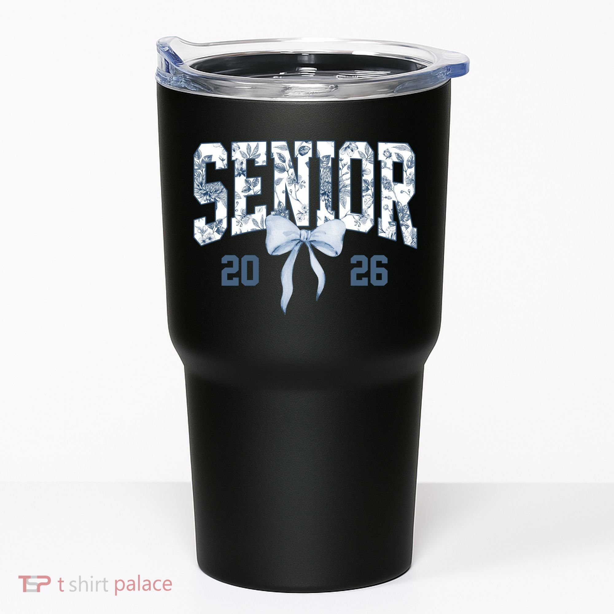 Class Of 2026 Senior Coquette Bow Blue Toile Floral Tumbler