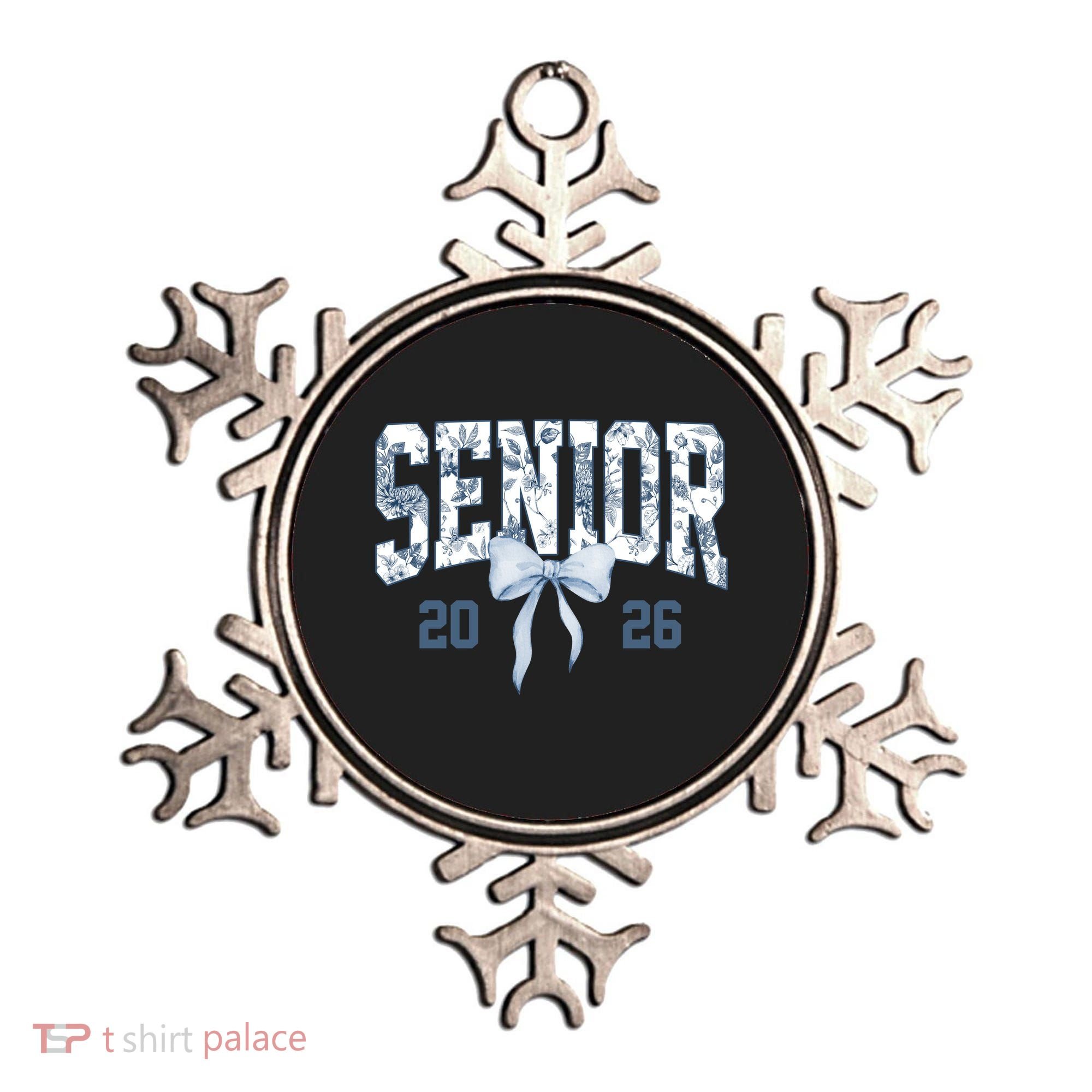 Class Of 2026 Senior Coquette Bow Blue Toile Floral Ornament