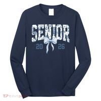 Class Of 2026 Senior Coquette Bow Blue Toile Floral Long Sleeve Shirt thumb 0