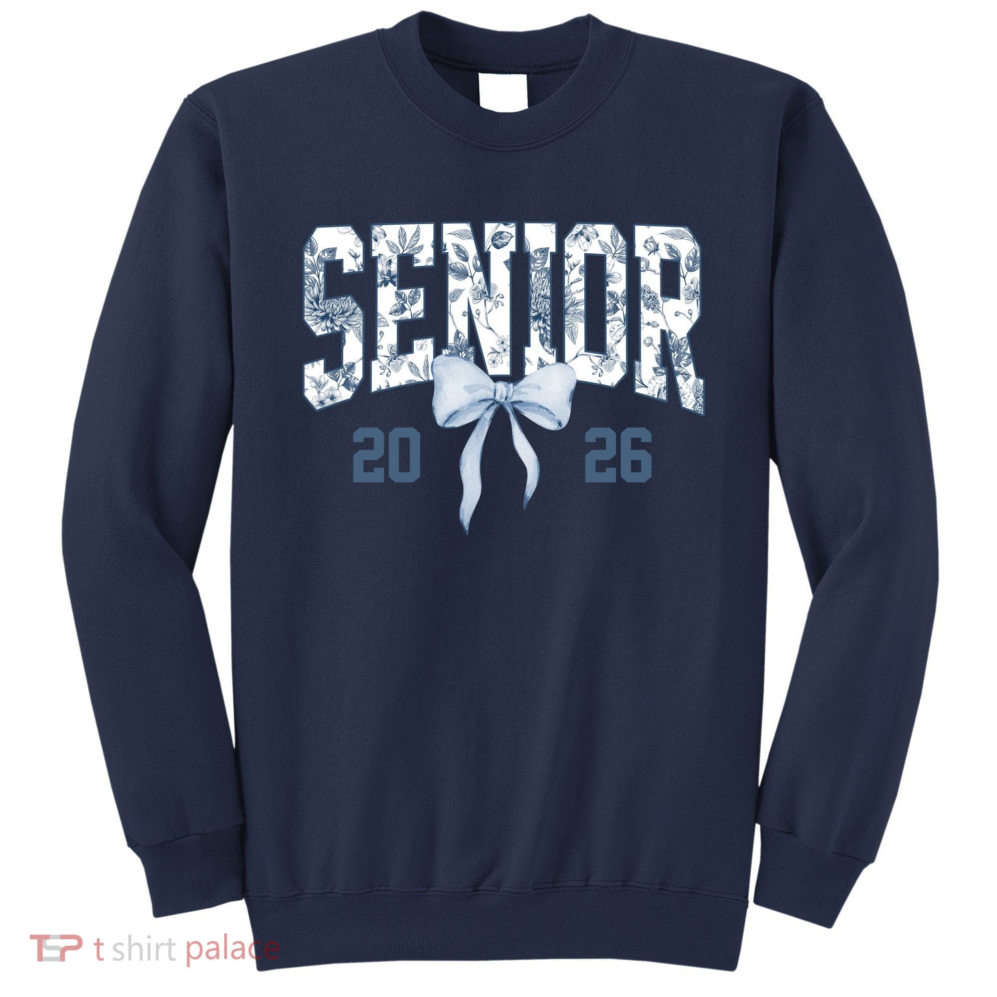 Class Of 2026 Senior Coquette Bow Blue Toile Floral Sweatshirt