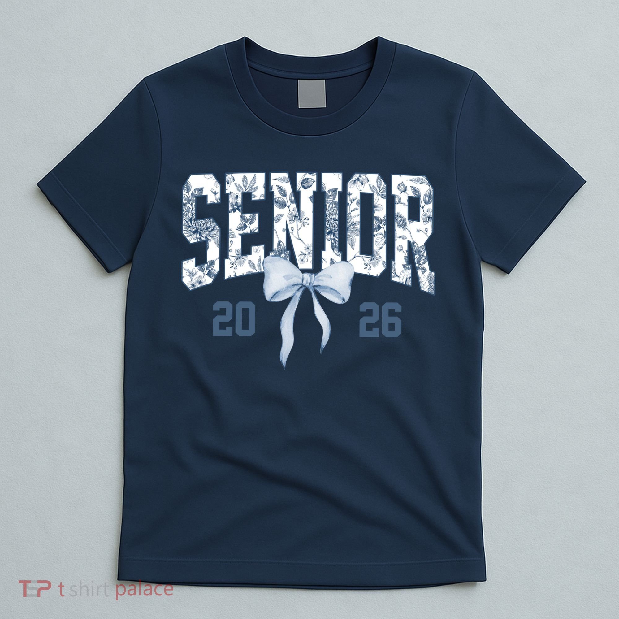 Class Of 2026 Senior Coquette Bow Blue Toile Floral T-Shirt