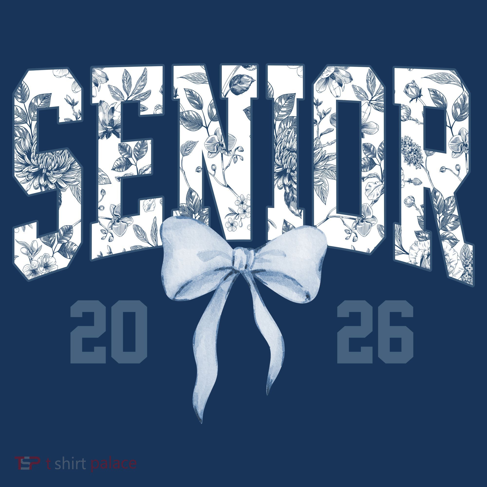 Class Of 2026 Senior Coquette Bow Blue Toile Floral Women's Hoodie