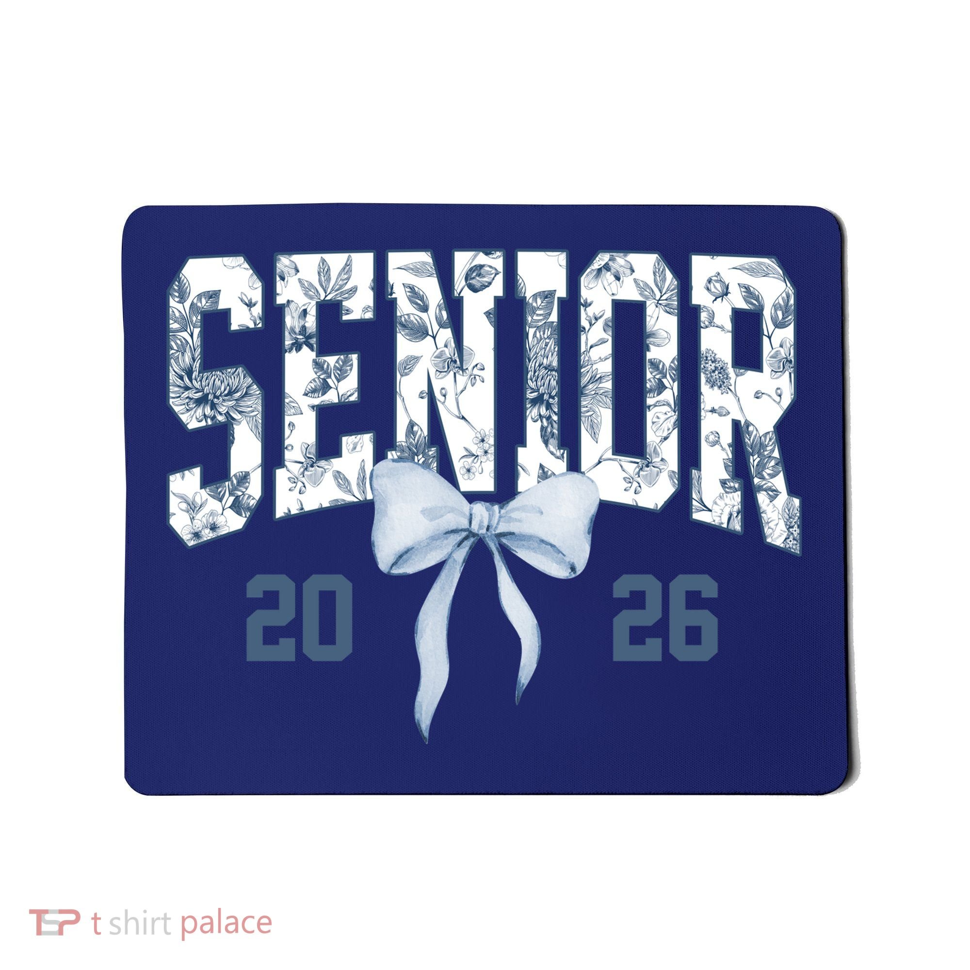 Class Of 2026 Senior Coquette Bow Blue Toile Floral Mousepad