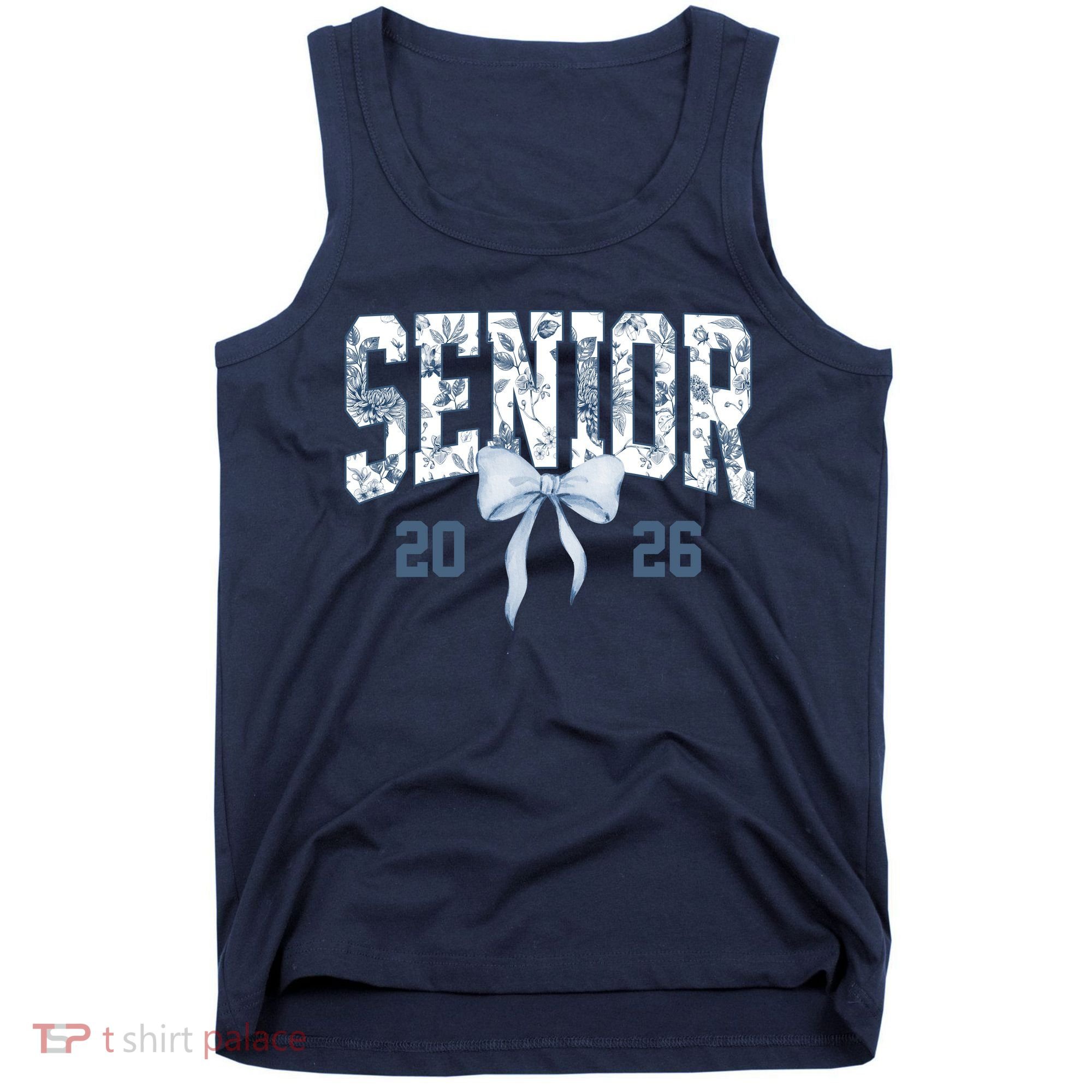 Class Of 2026 Senior Coquette Bow Blue Toile Floral Tank Top