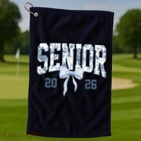 Class Of 2026 Senior Coquette Bow Blue Toile Floral Golf Towel thumb 1