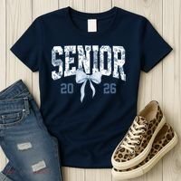 Class Of 2026 Senior Coquette Bow Blue Toile Floral Women's T-Shirt thumb 3