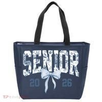 Class Of 2026 Senior Coquette Bow Blue Toile Floral Tote Bag thumb 0