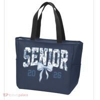 Class Of 2026 Senior Coquette Bow Blue Toile Floral Tote Bag thumb 3