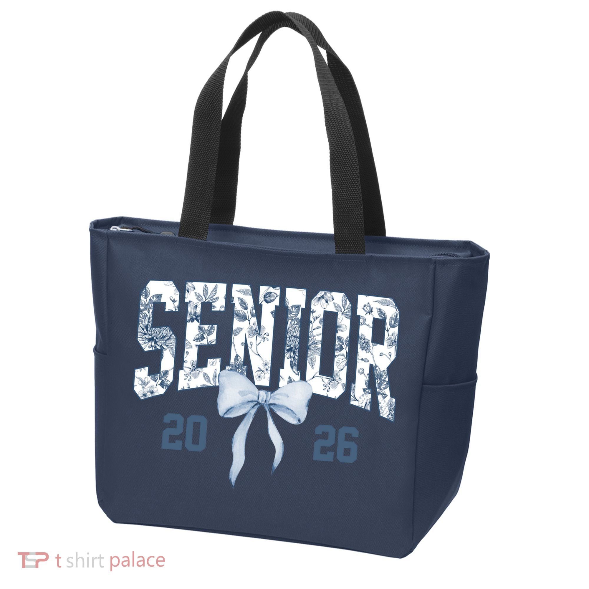 Class Of 2026 Senior Coquette Bow Blue Toile Floral Tote Bag