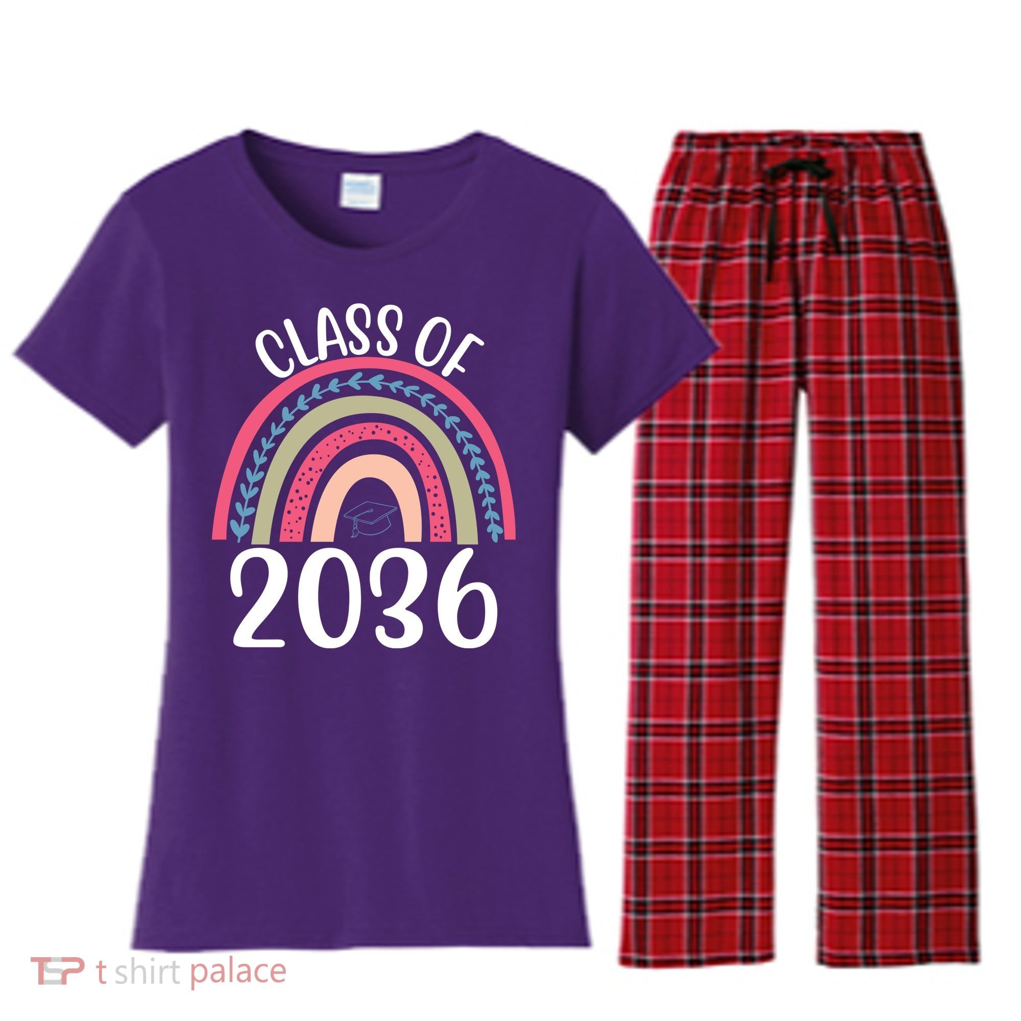 Class Of 2036 Rainbow Graduation Women's Flannel Pajama Set