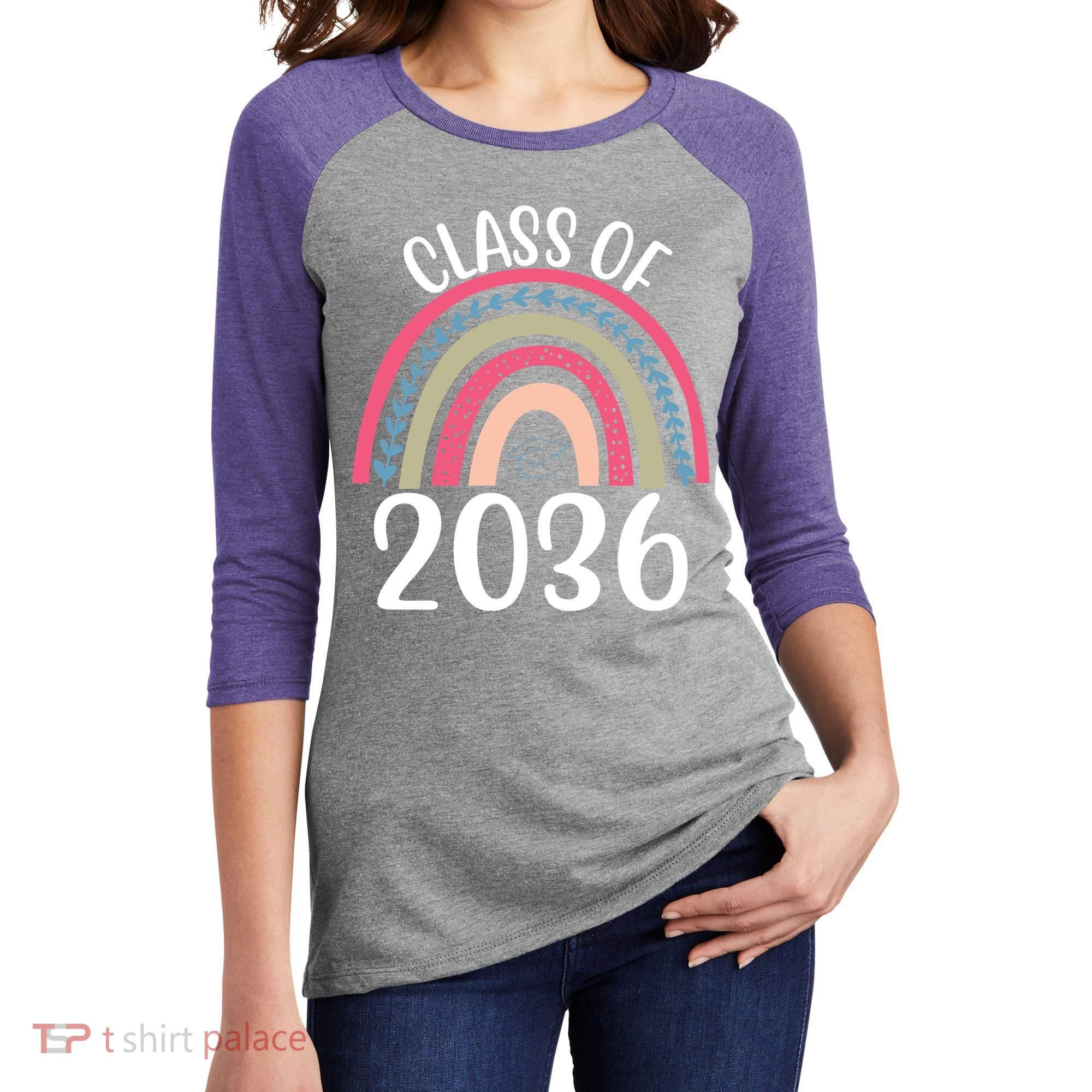 Class Of 2036 Rainbow Graduation Women's Tri-Blend 3/4-Sleeve Raglan Shirt