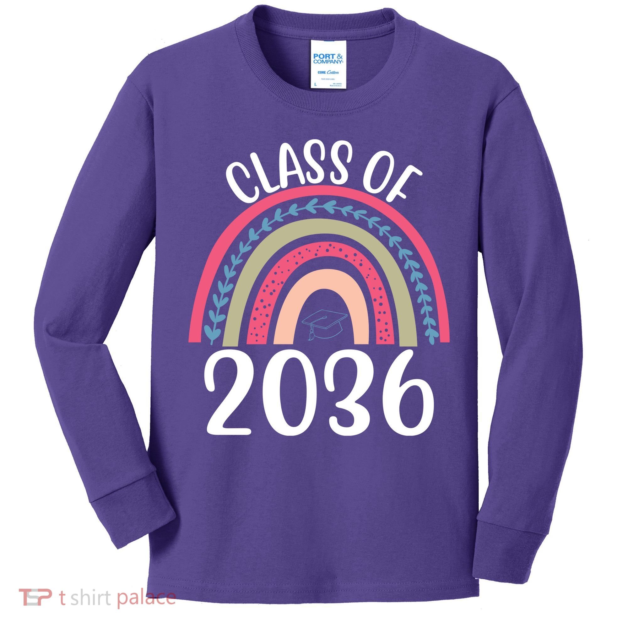 Class Of 2036 Rainbow Graduation Kids Long Sleeve Shirt