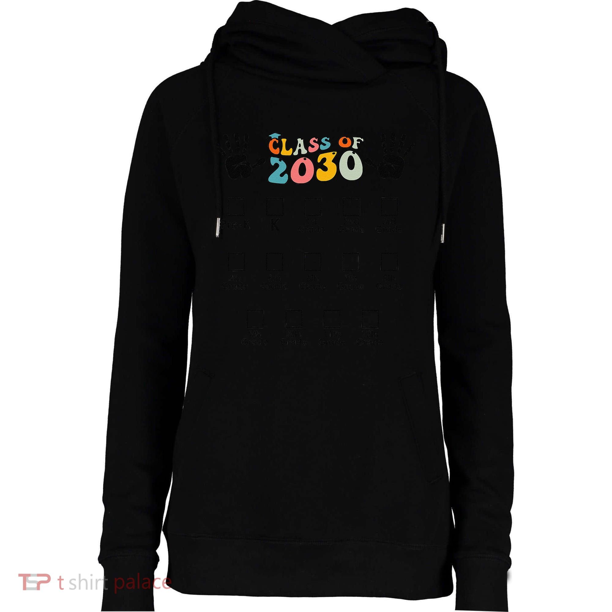Class Of 2030 Grow With Me Checklist Prek 12th Retro K12 Womens Funnel Neck Pullover Hood