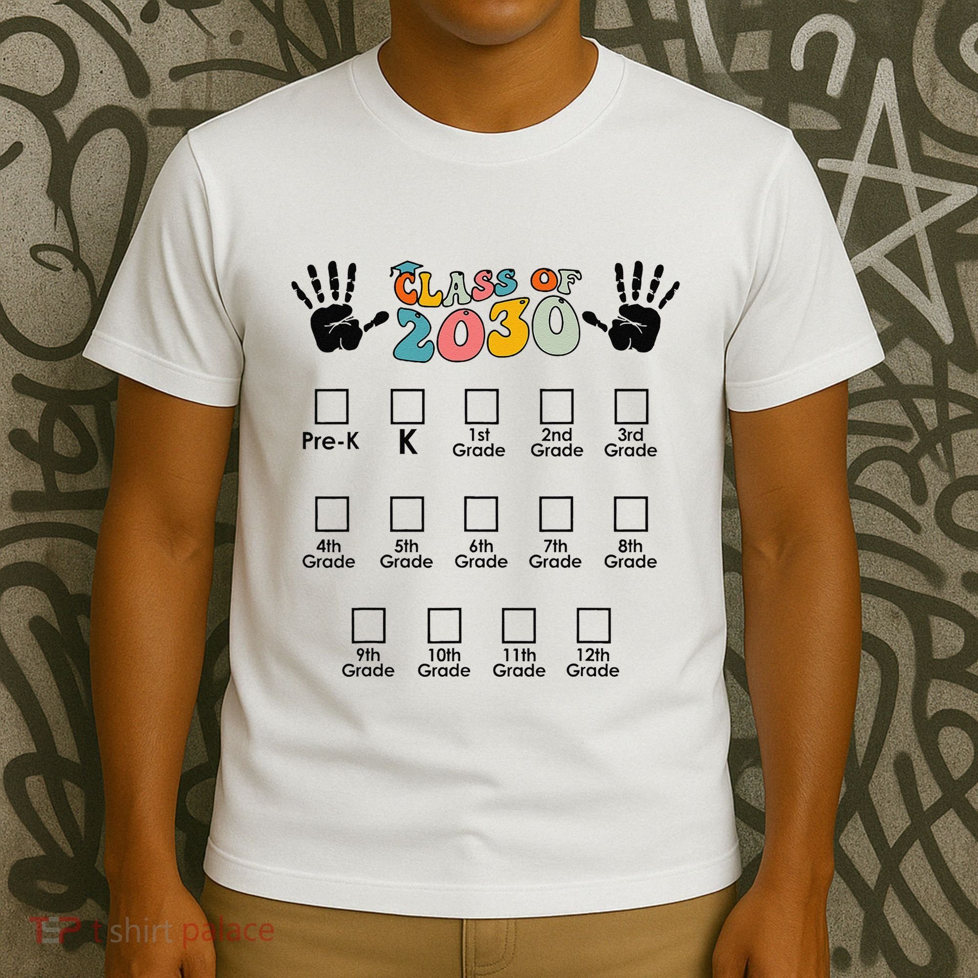 Class Of 2030 Grow With Me Checklist Prek 12th Retro K12 T-Shirt