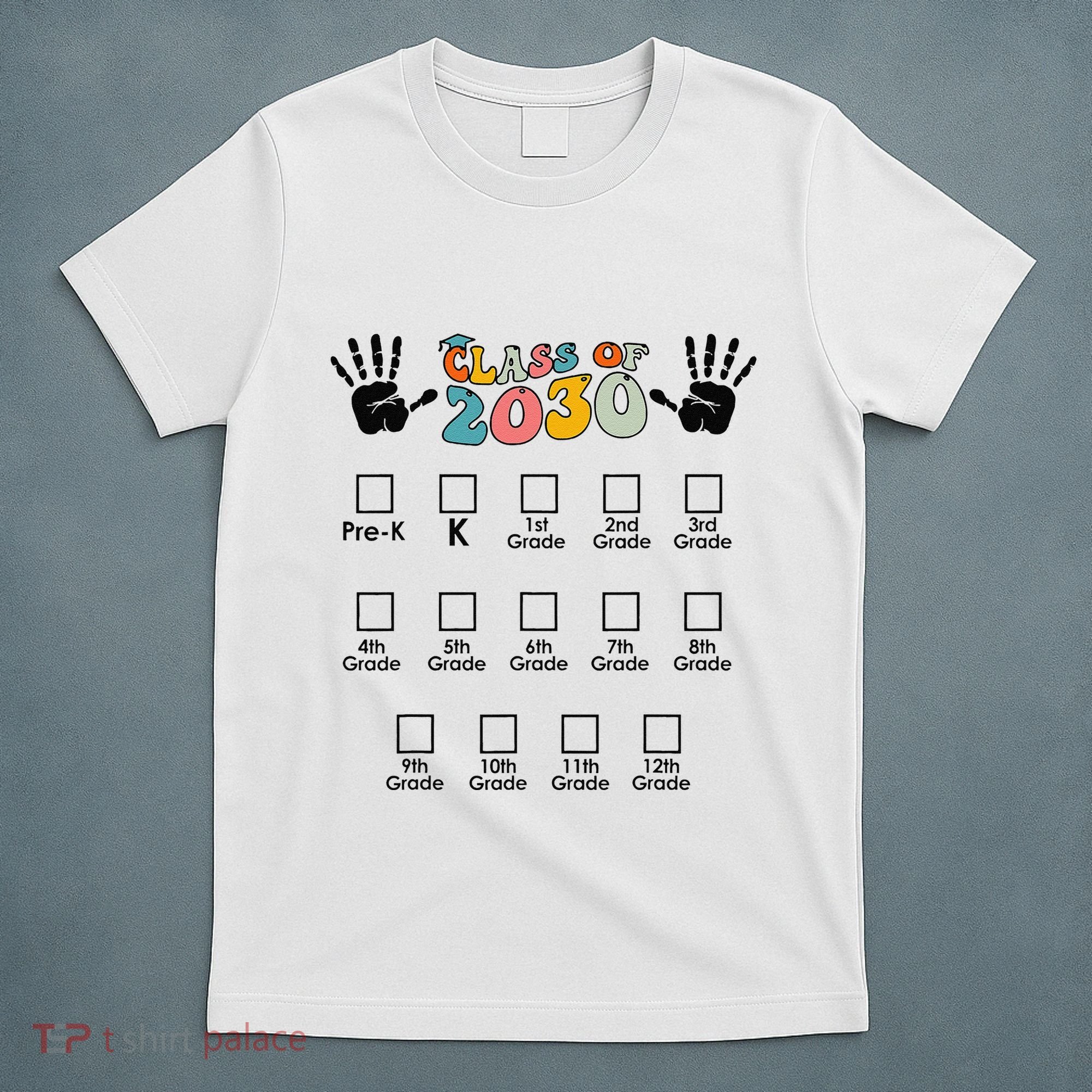 Class Of 2030 Grow With Me Checklist Prek 12th Retro K12 T-Shirt