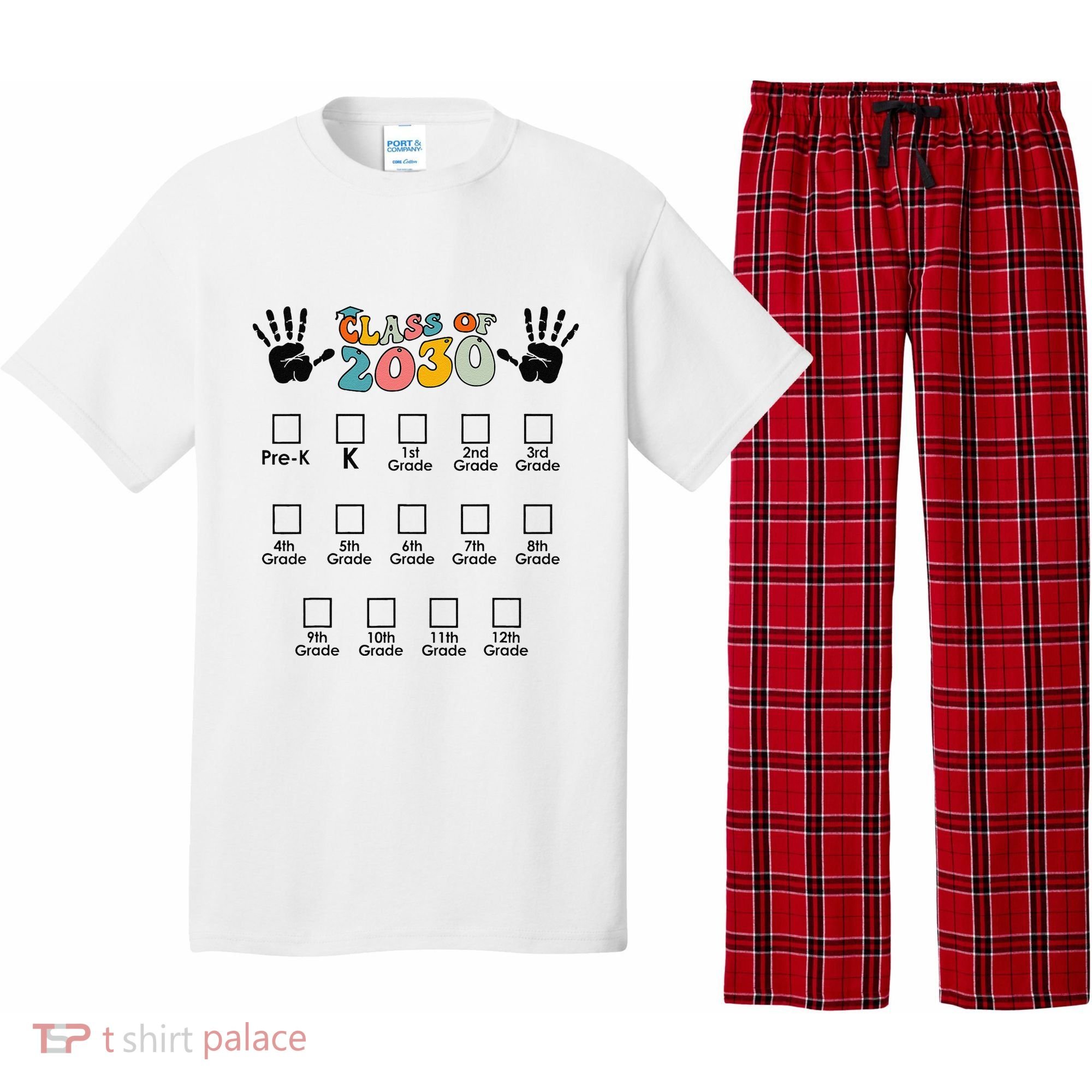 Class Of 2030 Grow With Me Checklist Prek 12th Retro K12 Pajama Set