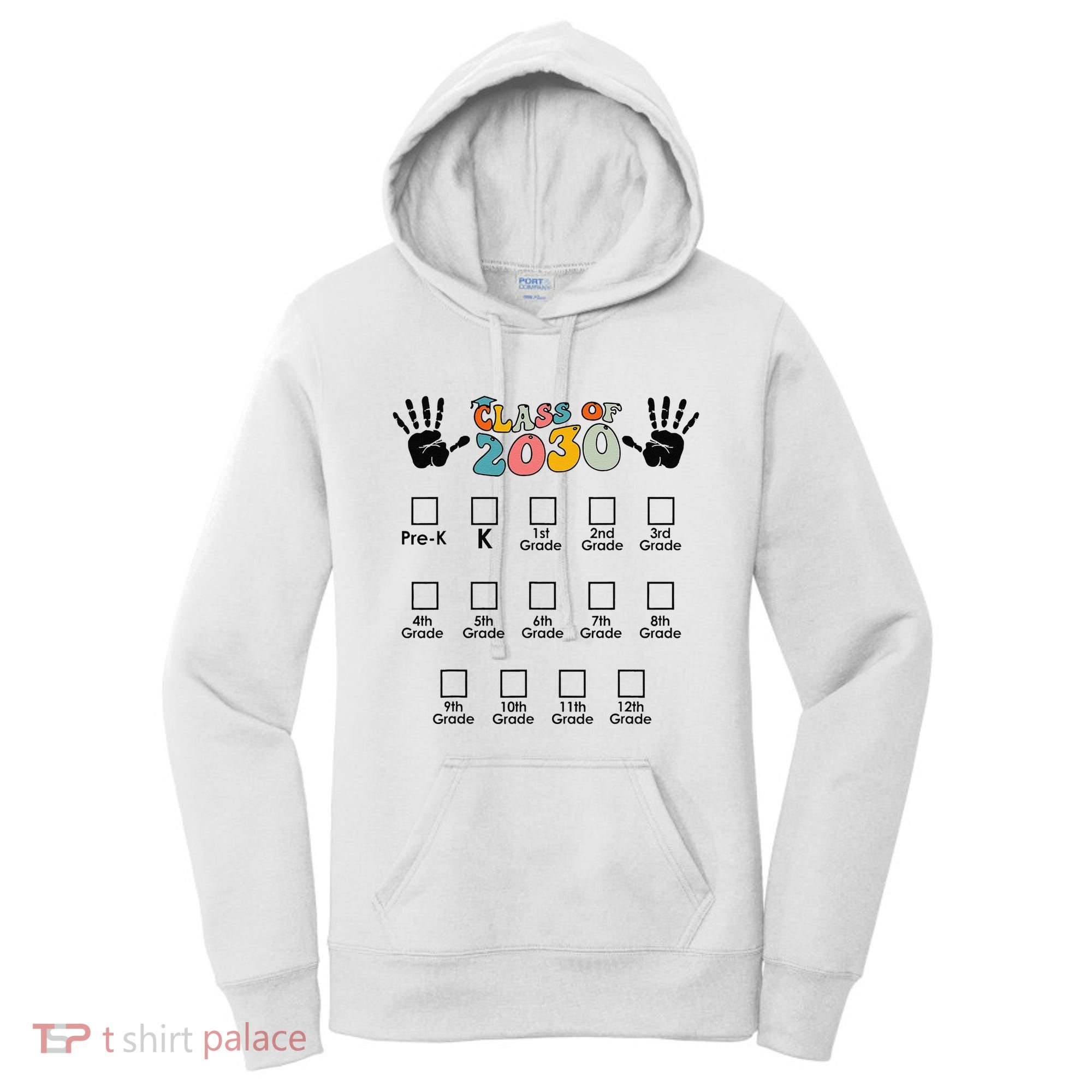 Class Of 2030 Grow With Me Checklist Prek 12th Retro K12 Women's Hoodie