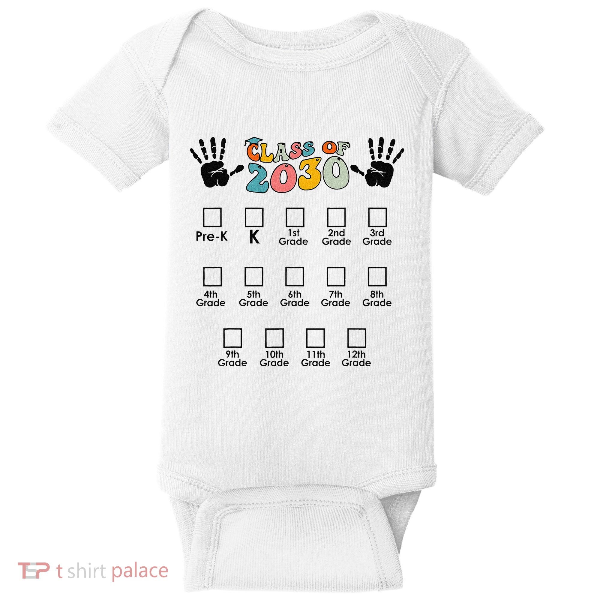Class Of 2030 Grow With Me Checklist Prek 12th Retro K12 Baby Bodysuit