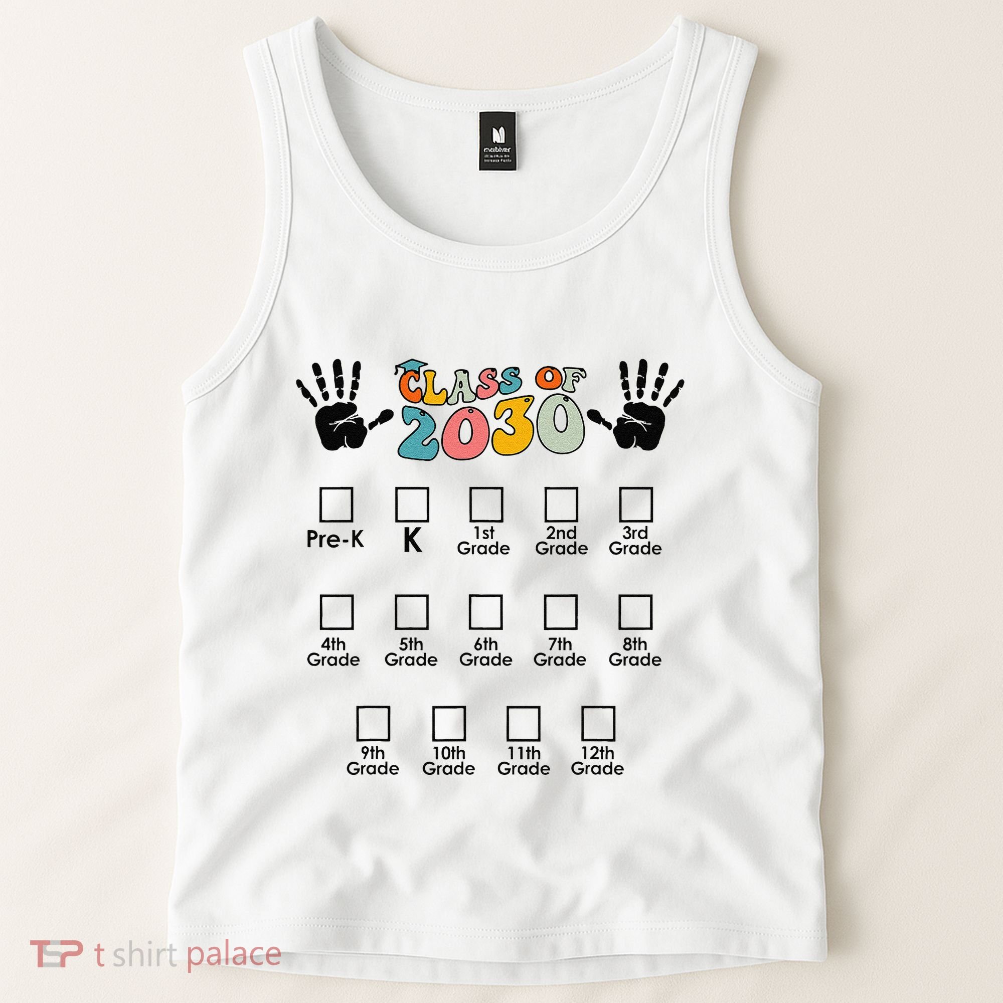 Class Of 2030 Grow With Me Checklist Prek 12th Retro K12 Tank Top