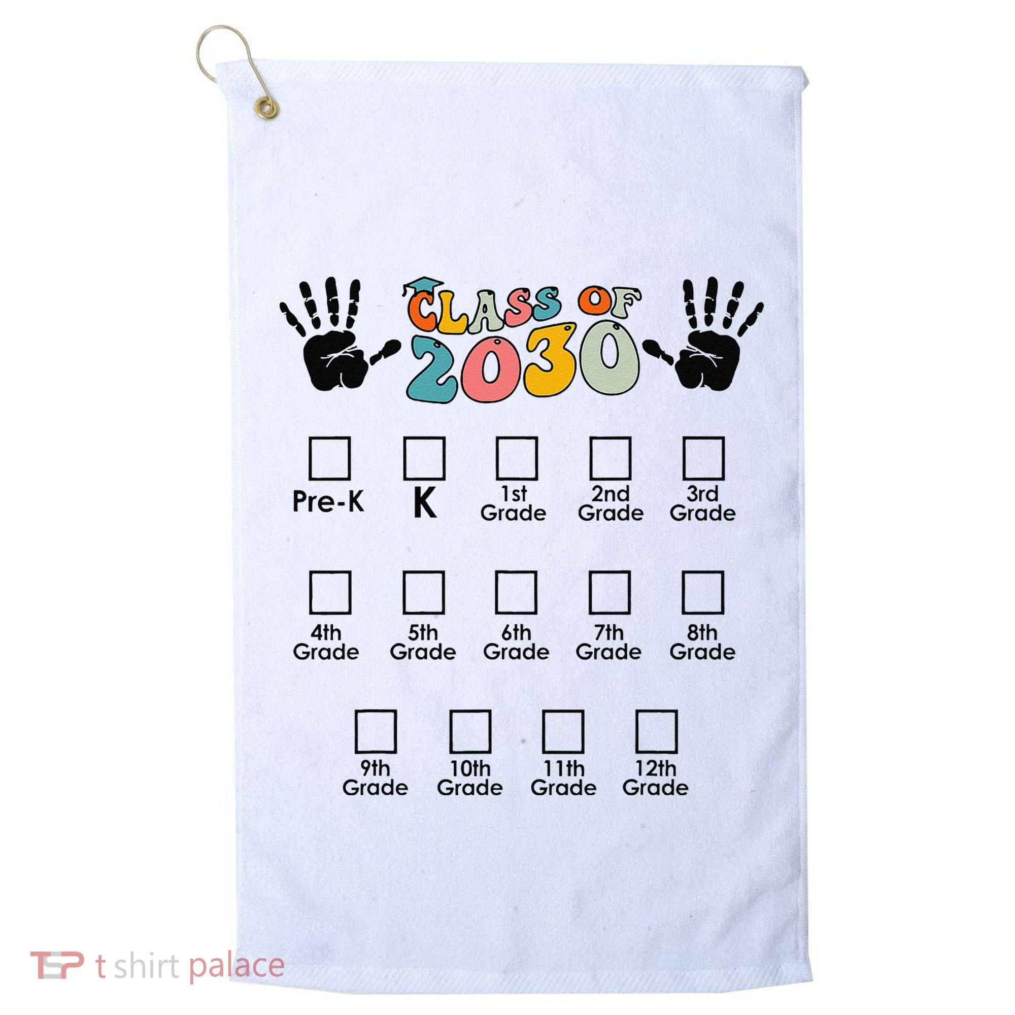 Class Of 2030 Grow With Me Checklist Prek 12th Retro K12 Golf Towel