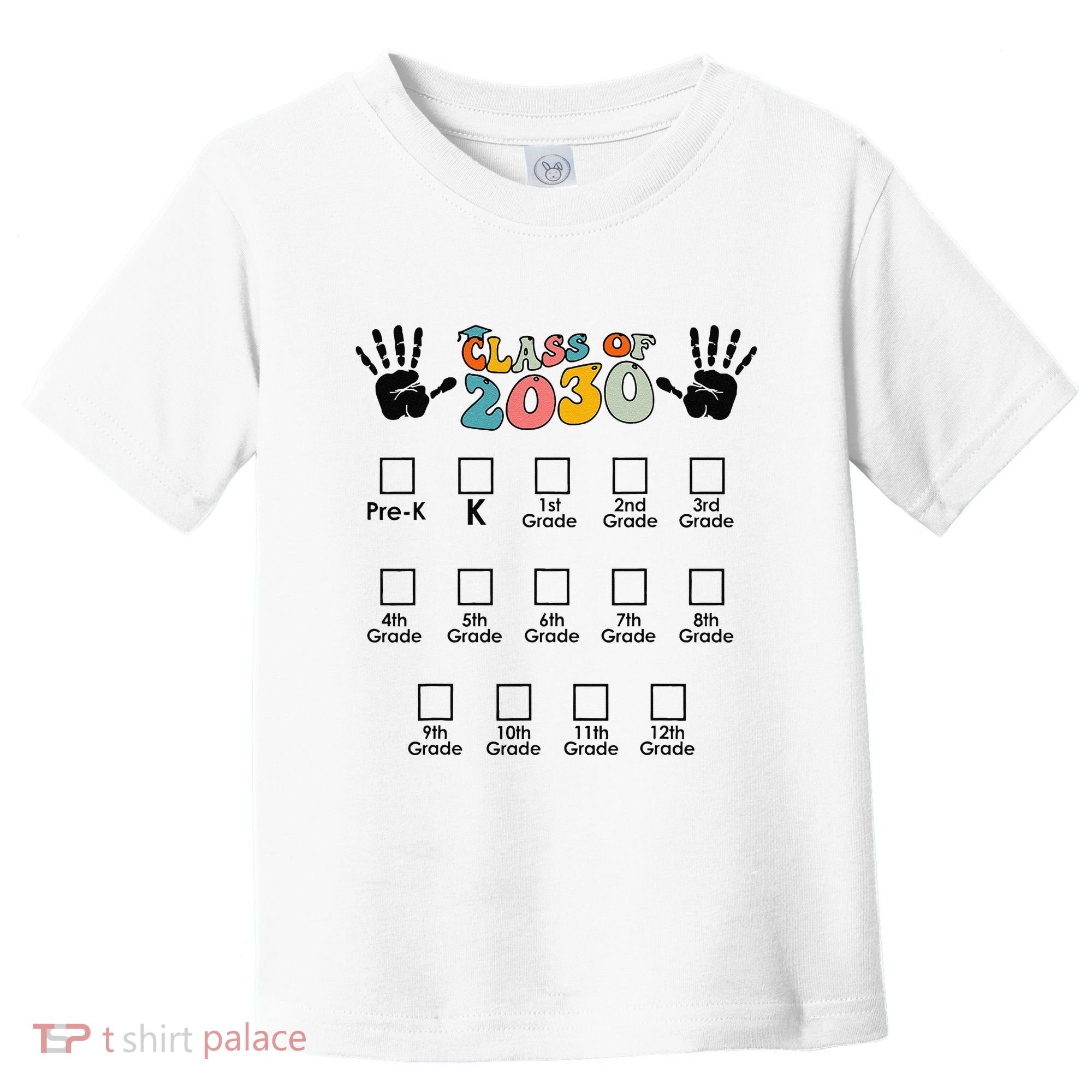 Class Of 2030 Grow With Me Checklist Prek 12th Retro K12 Toddler T-Shirt
