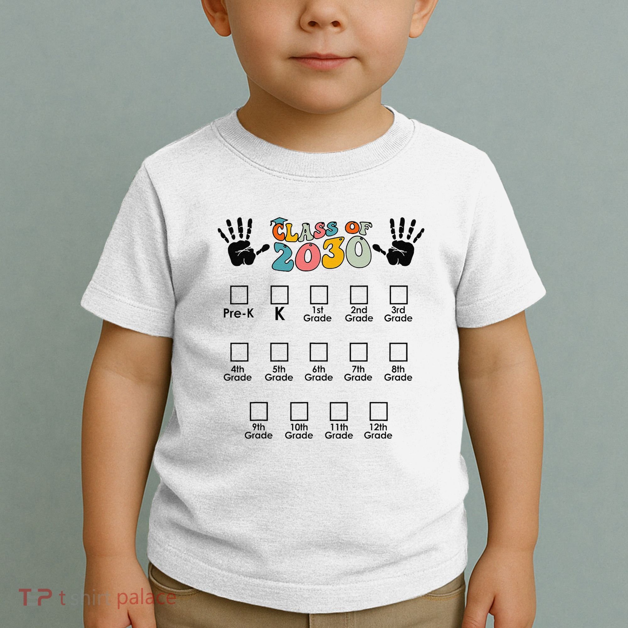 Class Of 2030 Grow With Me Checklist Prek 12th Retro K12 Toddler T-Shirt