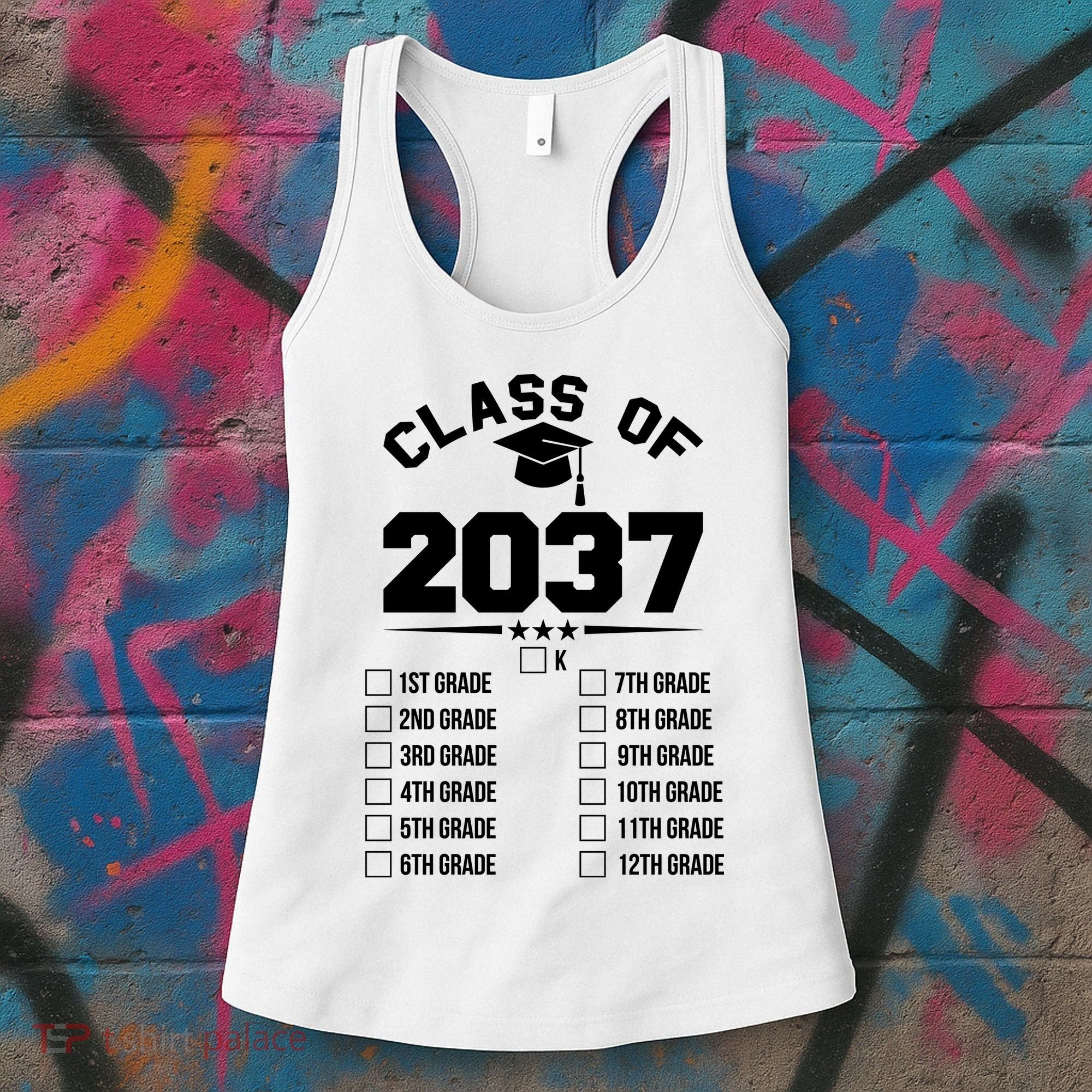 Class Of 2037 Grow With Me Checklist Kindergarten 12th Grade Women's Tank Top