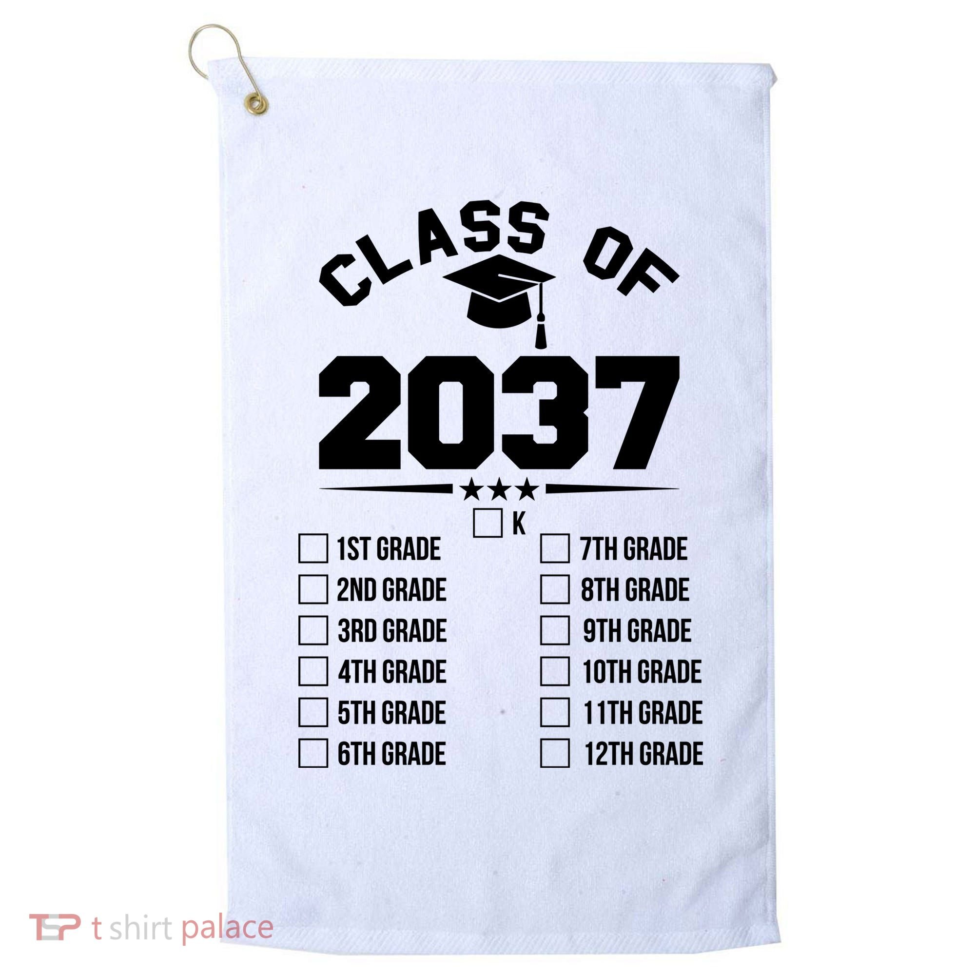 Class Of 2037 Grow With Me Checklist Kindergarten 12th Grade Golf Towel