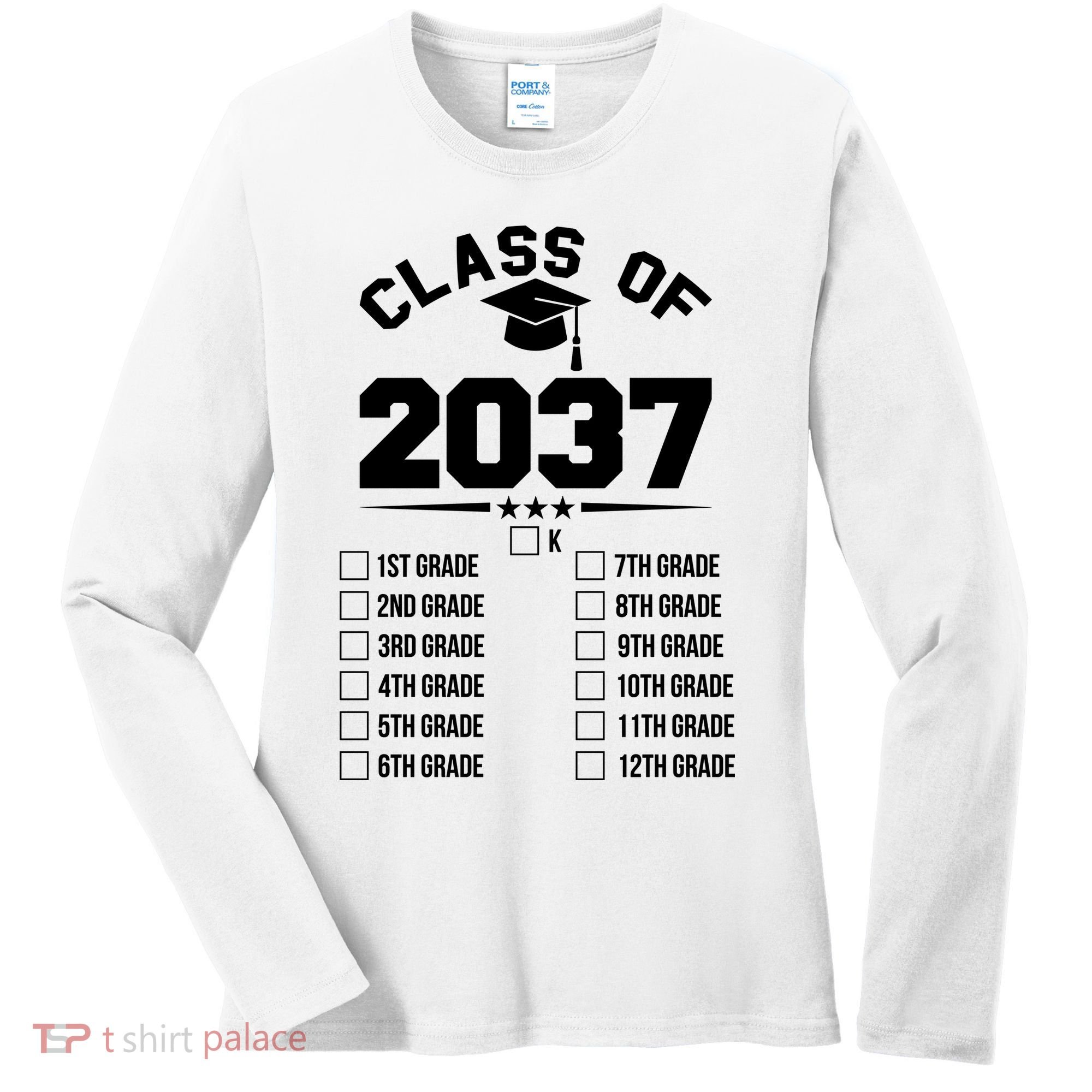 Class Of 2037 Grow With Me Checklist Kindergarten 12th Grade Women's Long Sleeve Shirt